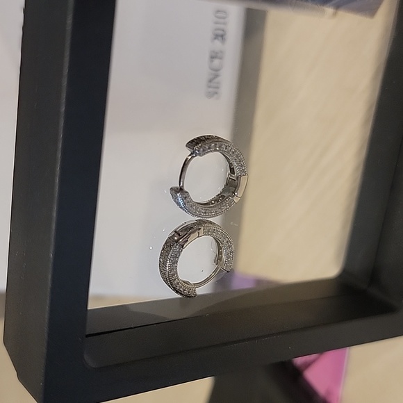 Moissanite Stone Hoop Earrings - Picture 3 of 6